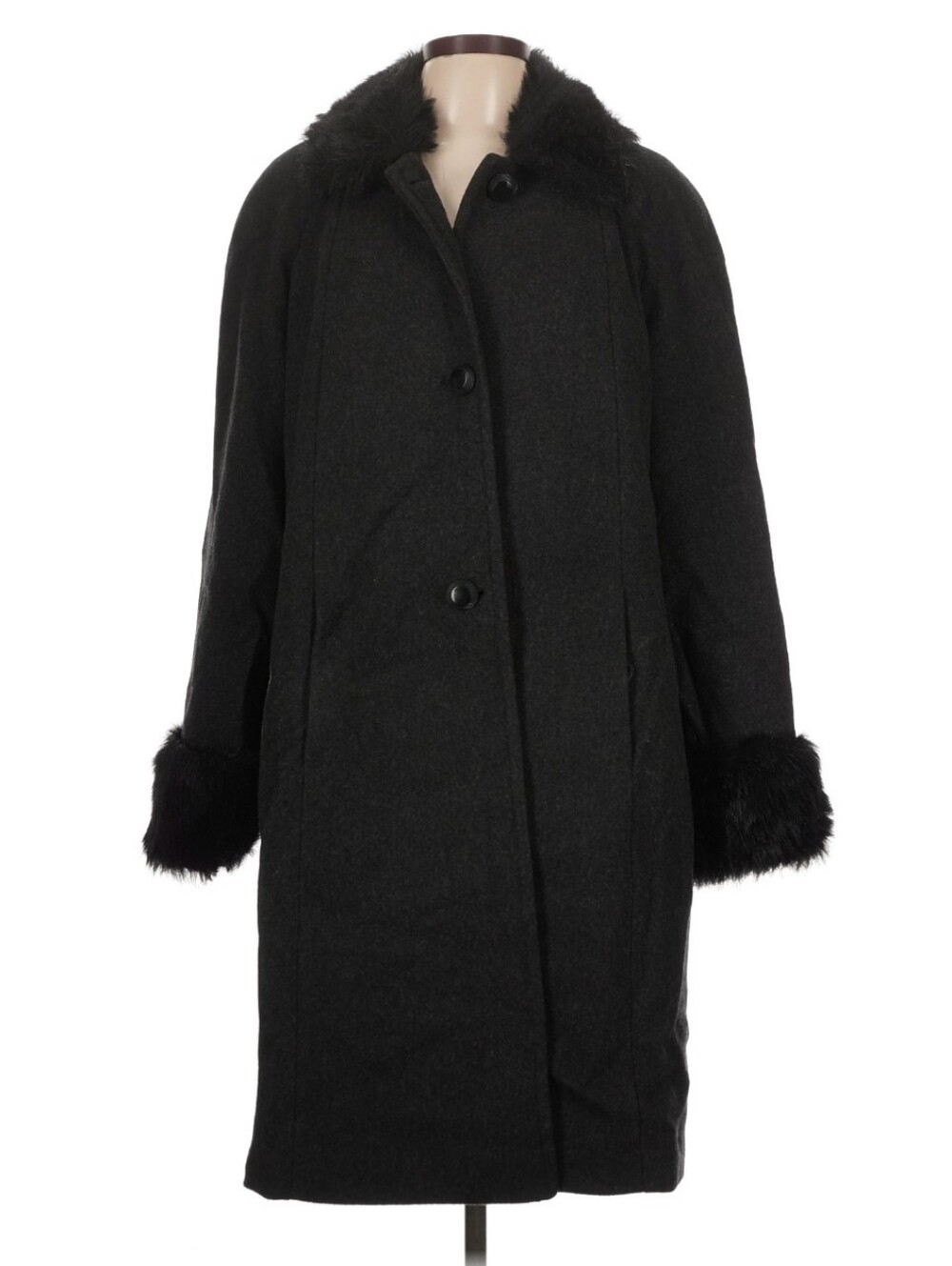 Vintage JAD 100% Wool Gray Coat with Faux Fur Collar & Cuffs Large